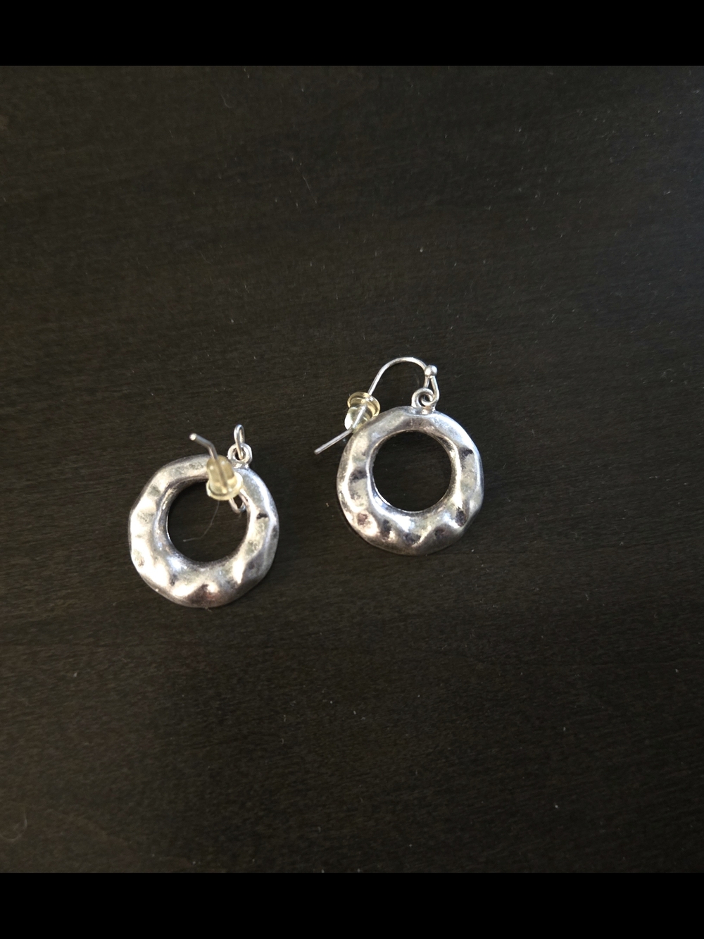 Silver Textured Circle Drop Earrings